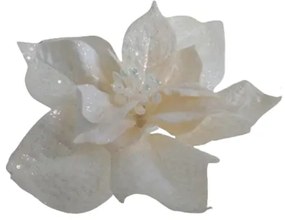 Sztuczna roślina Poinsettia z brokatem kremowy, 33 cm