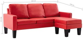 3-osobowa sofa z ekoskóry z podnóżkiem czerwona - Lencor 4Q