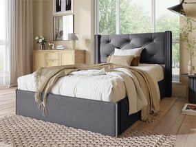 Łóżko tapicerowane 90x200cm z tkaniny bawełnianej - z stelażem na listwach - Szare