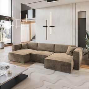 Masseno Narożnik SARMO z funkcją spania i pojemnikiem na pościel Narozniki U, Rozkładana sofa - Beżowy, MONOLITH 09