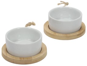 Zestaw do przekąsek, dressingów i przystawek - 2 okrągłe porcelanowe miseczki na tackach