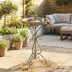 Outsunny Poidełko z figurką ptaka i ozdobnym stojakiem, vintage'owa miska dla ptaków do ogrodu, zielona | Aosom PL