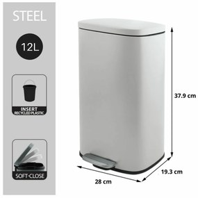 Spirella Kosz na śmieci z pedałem soft-close Akira 12 l, matowy biały, 12 l