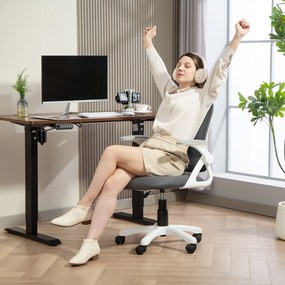 HOMCOM Oddychające krzesło biurowe z siatki, ergonomiczne krzesło obrotowe z podnoszonymi podłokietnikami i wsparciem lędźwiowym, szare | Aosom PL
