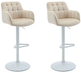 Zestaw 2 stołków barowych z weluru i białego metalu - Regulowana wysokość - Kremowy - PEGA Pascala Morabito