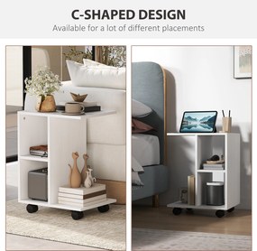 HOMCOM Stolik pomocniczy w kształcie C, kawowy, do kanapy, biurko narożne, na kółkach, płyta wiórowa E1, 45 x 35 x 58 cm, Biały