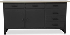 Duży stół warsztatowy z szafkami i szufladami Henry czarny