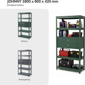 Regał metalowy z szufladami zielony, 1800x800x420 mm: JOHNNY