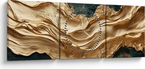 Obraz - Zielona abstrakcja ze złotem II. (z zegarem) (90x30 cm)