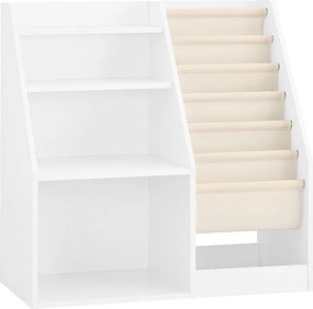 SoBuy Regał Montessori dla dzieci z 3 półkami i 1 koszem stojący oszczędzający miejsce wielofunkcyjny biały 80x40x80cm