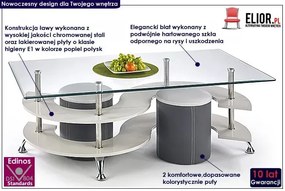 Ława szklana z pufami popiel F2-B67
