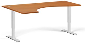 Ergonomiczne biurko z regulacją wysokości, 180x120 cm, 2 silniki, L/P, biała podstawa, czereśnia