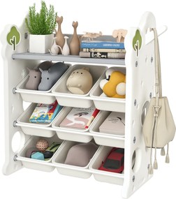 AIYAPLAY Regał dziecięcy na zabawki i książki z 9 pojemnikami, do pokoju dziecięcego, przedszkola, plastikowy, kolor kremowy
