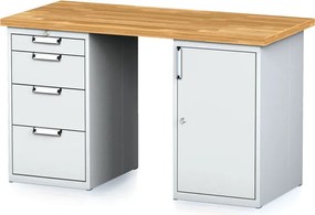 Stół warsztatowy MECHANIC, 1500x685x880 mm, 1x 4 szufladowy kontener, 2x szafka, szary