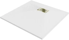 Mexen Hugo brodzik kwadratowy SMC 70 x 70 cm, biały, maskownica złota - 42107070-G