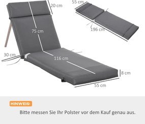 Outsunny Zestaw 2 Poduszek na Leżak, Ekstra Grube 8cm Poduszki Ogrodowe Ciemnoszary