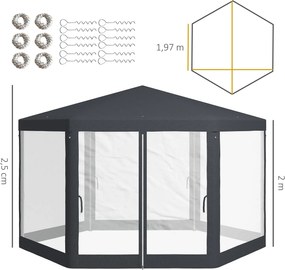 Outsunny Pawilon ogrodowy 4 x 4 m z moskitierą, namiot na imprezy, namiot ogrodowy, festiwalowy, 6-kątny, poliester, metal, ciemnoszary