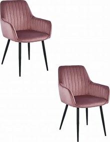 Krzesło Valora SELO z różowym aksamitem i czarnymi nogami, zestaw 2 szt.