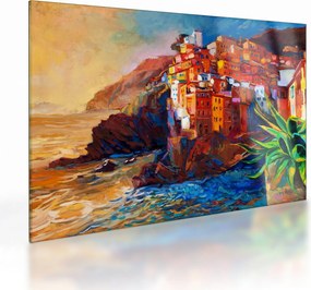 Obraz na szkle - Wieś na wybrzeżu Cinque Terre, Włoska Riviera, nowoczesny impresionism (70x50 cm)