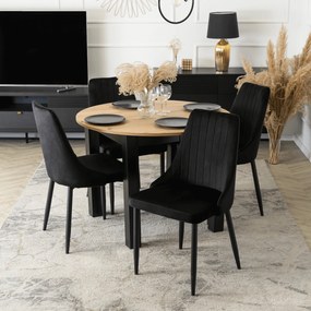 Zestaw Stół Okrągły Rozkładany HARRY 102-142 cm Dąb Artisan/Czarny i 4 Krzesła Tapicerowane BARI Czarne Nowoczesne