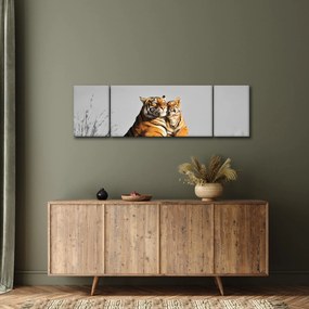Obraz - Tygrysica i jej młode, wersja czarno - biała (170x50 cm)