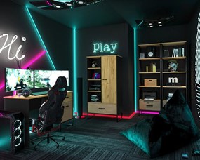 Regał niski COLIN 04 dąb złoty craft/czarny ML MEBLE