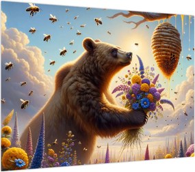 Obraz na szkle - Niedźwiedź i pszczoły (70x50 cm)