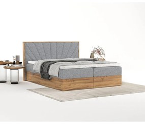 Szaro-naturalne łóżko boxspring ze schowkiem 140x200 cm Asahi – Maison de Rêve