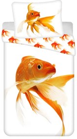 Biało-pomarańczowa bawełniana pościel dziecięca jednoosobowa 140x200 cm Goldfish – Jerry Fabrics