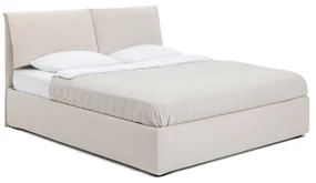 Beżowe tapicerowane łóżko dwuosobowe ze schowkiem i stelażem 160x200 cm Thessa Pillow – Bonami Selection