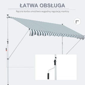 Outsunny markiz markiza zaciskowa składane ramię korbka ręczna balkon 3 x 1,5 m aluminiowy zielony