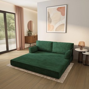 Masseno Sofa piankowa SILAR z funkcją spania, Kanapa z pianki do salonu, Bezmontażowa, Tkanina sztruksowa – Zielony POSO 14