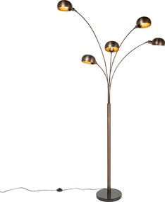 Designerska lampa podłogowa ciemny brąz ze złotem 5-świateł - Sixties Marmo
