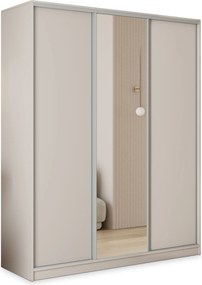 Szafa Przesuwna TARI 150 cm z Lustrem Szafa Trzydrzwiowa z Szufladami Kaszmir / Srebrne Profile