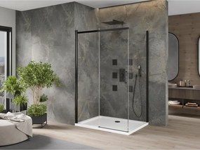 Mexen Omega kabina prysznicowa rozsuwana 100 x 70 cm, transparent, czarna + brodzik Flat, biały - 825-100-070-70-00-4010B