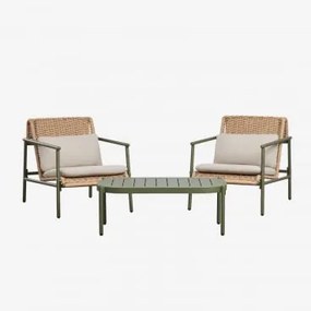 Zestaw Ogrodowy Z 2 Fotelami I Stolikiem Kawowym Z Aluminium I Syntetycznego Rattanu Duroli Intensywny Verde Olive - Sklum