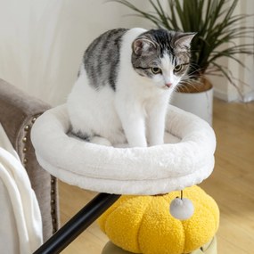 PawHut łóżko biurkowe dla kota, legowisko na biurko z obrotem 360°, regulowana wysokość, odpinane i nadające się do prania w pralce, dla kotów do 6 kg, do domowego biura, kremowo-białe