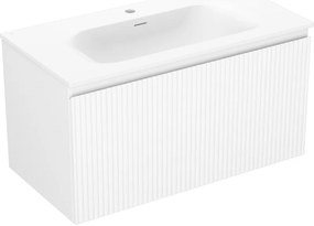 Mexen Rivel szafka łazienkowa 90 cm z umywalką Vela, 1 szuflada, ryflowana , biała mat - 91A20-09047-1-BF01-W23M01