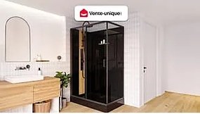 Kabina prysznicowa z hydromasażem prostokątna z bambusem - Dowolnie montowane drzwi - Czarny mat - szer. 120 x gł. 80 x wys. 225 cm - VITUNA