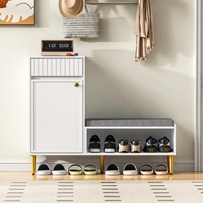 Szafka na buty do przedpokoju, biała szafka na buty ze stołkiem, 1 szufladą i 1 otwartą półką