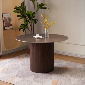 Okrągły stół jadalniany dla 4 osób – Blat z ceramiki w efekcie orzecha – Ciemny naturalny – ESME