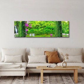 Obraz - Magiczny ogród z łabędziami (170x50 cm)