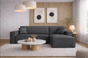 Narożnik BEST L z funkcją spania i pojemnikiem, tkanina Neve, Ciemnoszary, Prawy