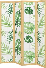HOMCOM 4-częściowy parawan, składany, design boho, tropikalny motyw, wolnostojący parawan, rama drewniana, zielony | Aosom PL