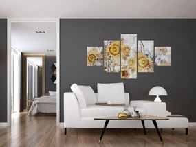 Obraz - Słoneczniki na ścianie (125x70 cm)