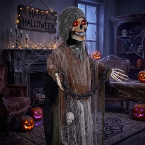 HOMCOM Animowany Żniwiarz, 170 cm, animatronika halloweenowa w skali naturalnej z ruchomymi dłońmi/głową, świecącymi oczami i przerażającym dźwiękiem | Aosom PL