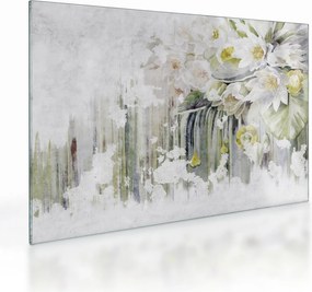 Obraz na szkle - Białe kwiaty, vintage (70x50 cm)