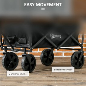 Outsunny Wózek Składany z Dachem, Wózek Transportowy z Uchwytem, Wózek Ogrodowy z Torbą, Wytrzymałość do 100 kg, Oxford, Czarny