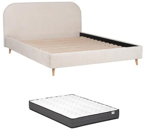 Łóżko 160 x 200 cm – Tkanina boucle – Ecru +Materac – SANTADI