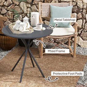 Outsunny Stół Ogrodowy Ø60 x 70 cm, Wodoodporny Stół Balkonowy ze Stali, Okrągły z Podkładkami Czarny